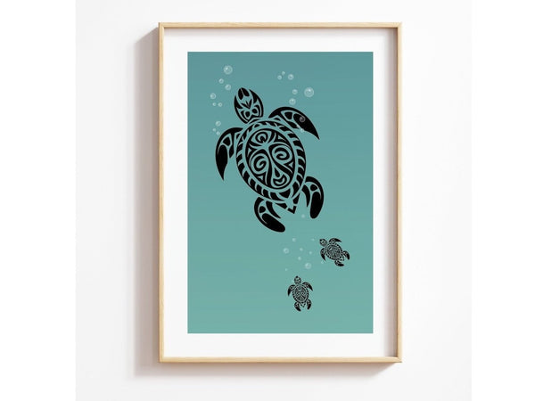 Native American Design Turtles in the Ocean Wall Art Mom and Babies Turtles