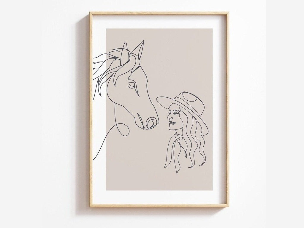 Line Native CowGirl and Horse Wall Art