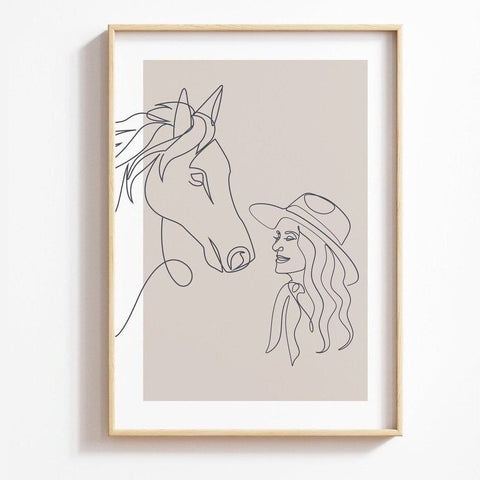 Line Native CowGirl and Horse Wall Art
