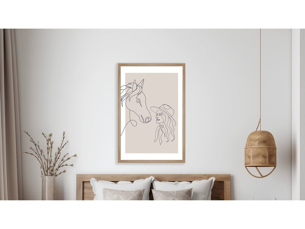 Line Native CowGirl and Horse Wall Art