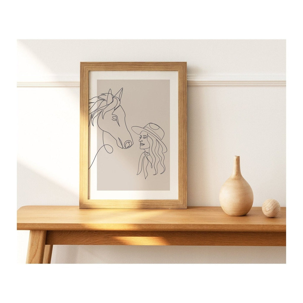 Line Native CowGirl and Horse Wall Art